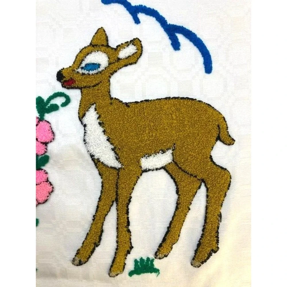 Set of 2 Vtg Pillow Cases w/Deer Butterfly with Flower‎ Punch Stich Handmade